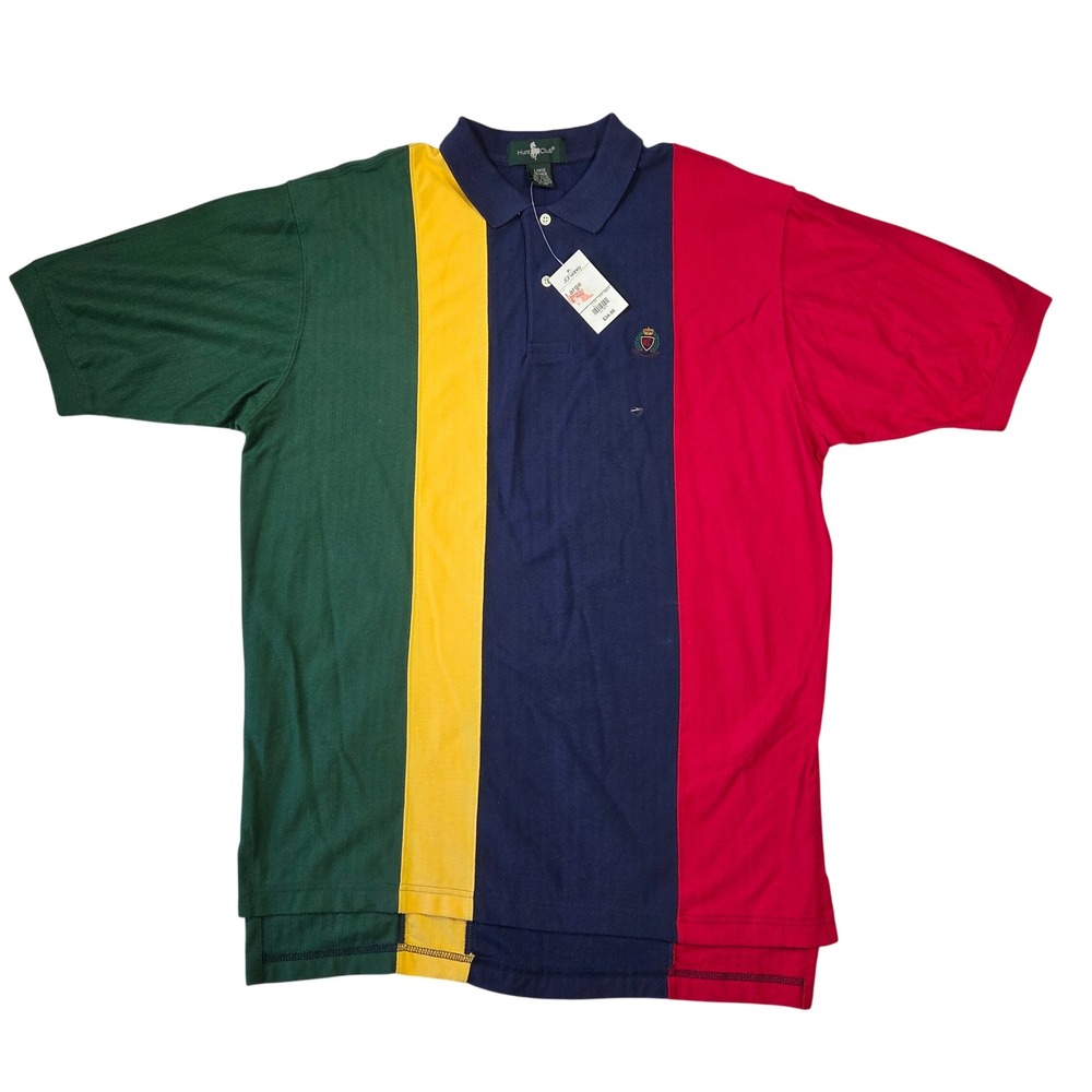 Vintage Hunt Club Color Block Polo Shirt Mens Large 90s Retro Cotton Y2k Punk